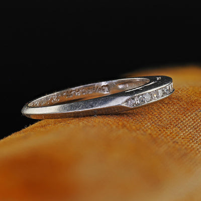 Vintage Retro Platinum Single Cut Diamond Engraved Wedding Band - Size 6 1/4