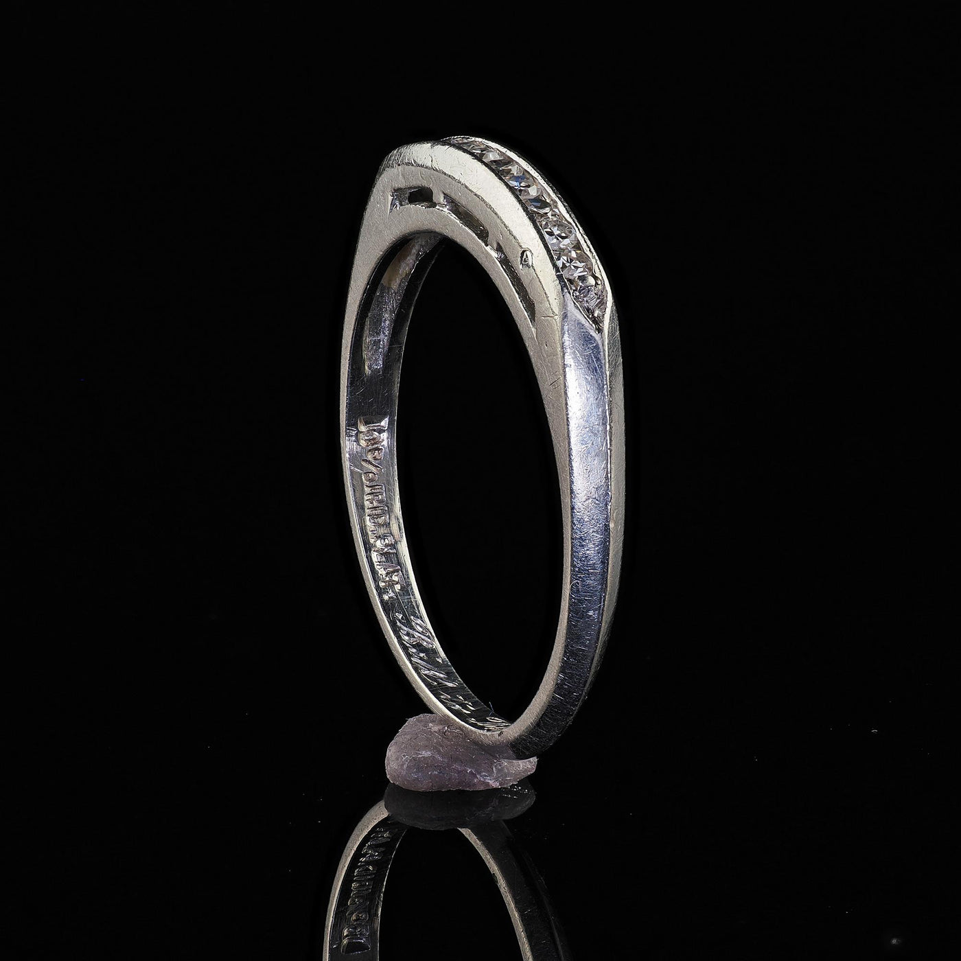 Vintage Retro Platinum Single Cut Diamond Engraved Wedding Band - Size 6 1/4