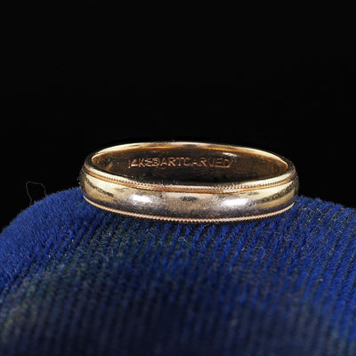 Antique Art Deco 14K Yellow Gold Art Carved Wedding Band - Size 7 1/4