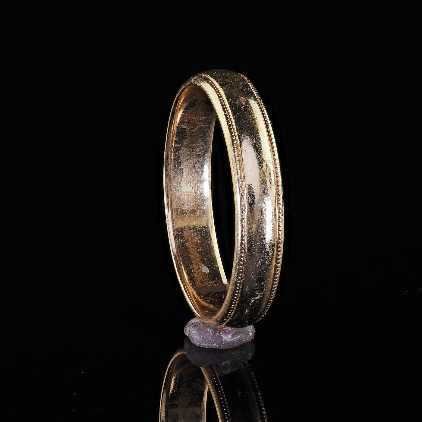 Antique Art Deco 14K Yellow Gold Art Carved Wedding Band - Size 7 1/4