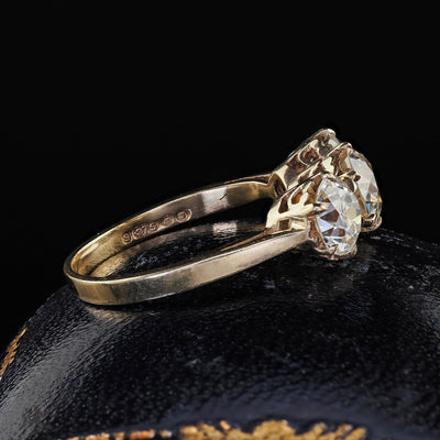 Antique Art Deco 9K Gold Old Euro Diamond Three Stone Engagement Ring - GIA