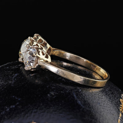 Antique Art Deco 9K Gold Old Euro Diamond Three Stone Engagement Ring - GIA