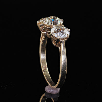 Antique Art Deco 9K Gold Old Euro Diamond Three Stone Engagement Ring - GIA