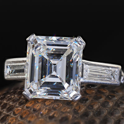 Antique Art Deco Platinum Old Emerald Cut Diamond Engagement Ring - GIA