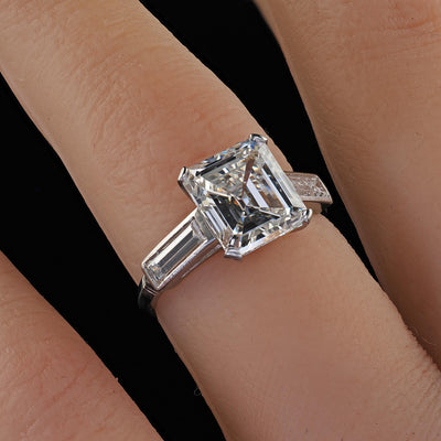 Antique Art Deco Platinum Old Emerald Cut Diamond Engagement Ring - GIA