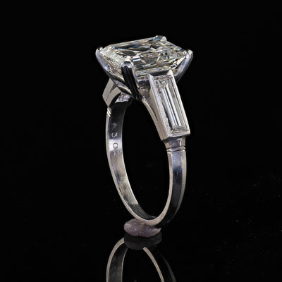 Antique Art Deco Platinum Old Emerald Cut Diamond Engagement Ring - GIA