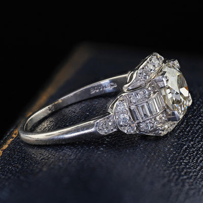 Antique Art Deco Platinum Old European Diamond Engagement Ring - GIA