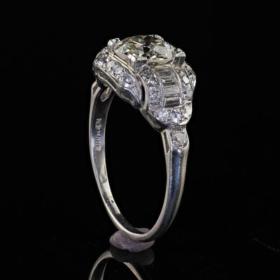 Antique Art Deco Platinum Old European Diamond Engagement Ring - GIA