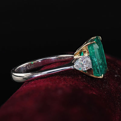 Estate 18K White Gold Colombian Emerald and Pear Diamond Engagement Ring - GIA