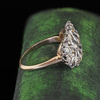 Vintage Retro 12K Two Tone Gold Old Mine Diamond Cocktail Ring