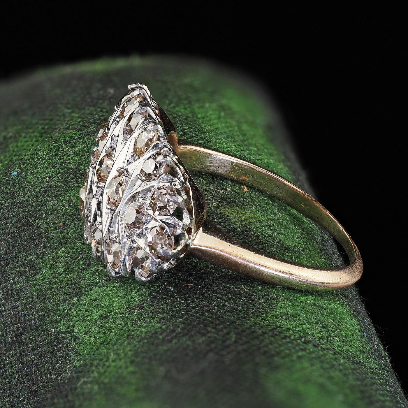 Vintage Retro 12K Two Tone Gold Old Mine Diamond Cocktail Ring