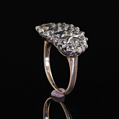 Vintage Retro 12K Two Tone Gold Old Mine Diamond Cocktail Ring