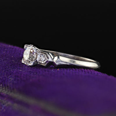 Antique Art Deco Platinum Old European Cut Diamond Engagement Ring - GIA