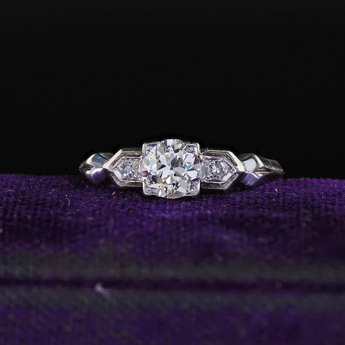 Antique Art Deco Platinum Old European Cut Diamond Engagement Ring - GIA