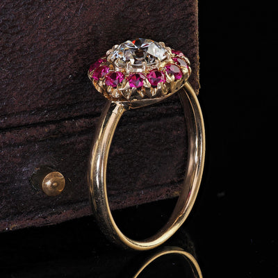 Retro Tiffany Co 18K Gold Old Diamond Pink Sapphire Halo Engagement Ring - GIA