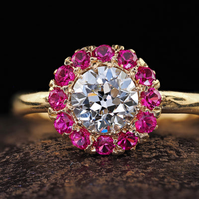 Retro Tiffany Co 18K Gold Old Diamond Pink Sapphire Halo Engagement Ring - GIA