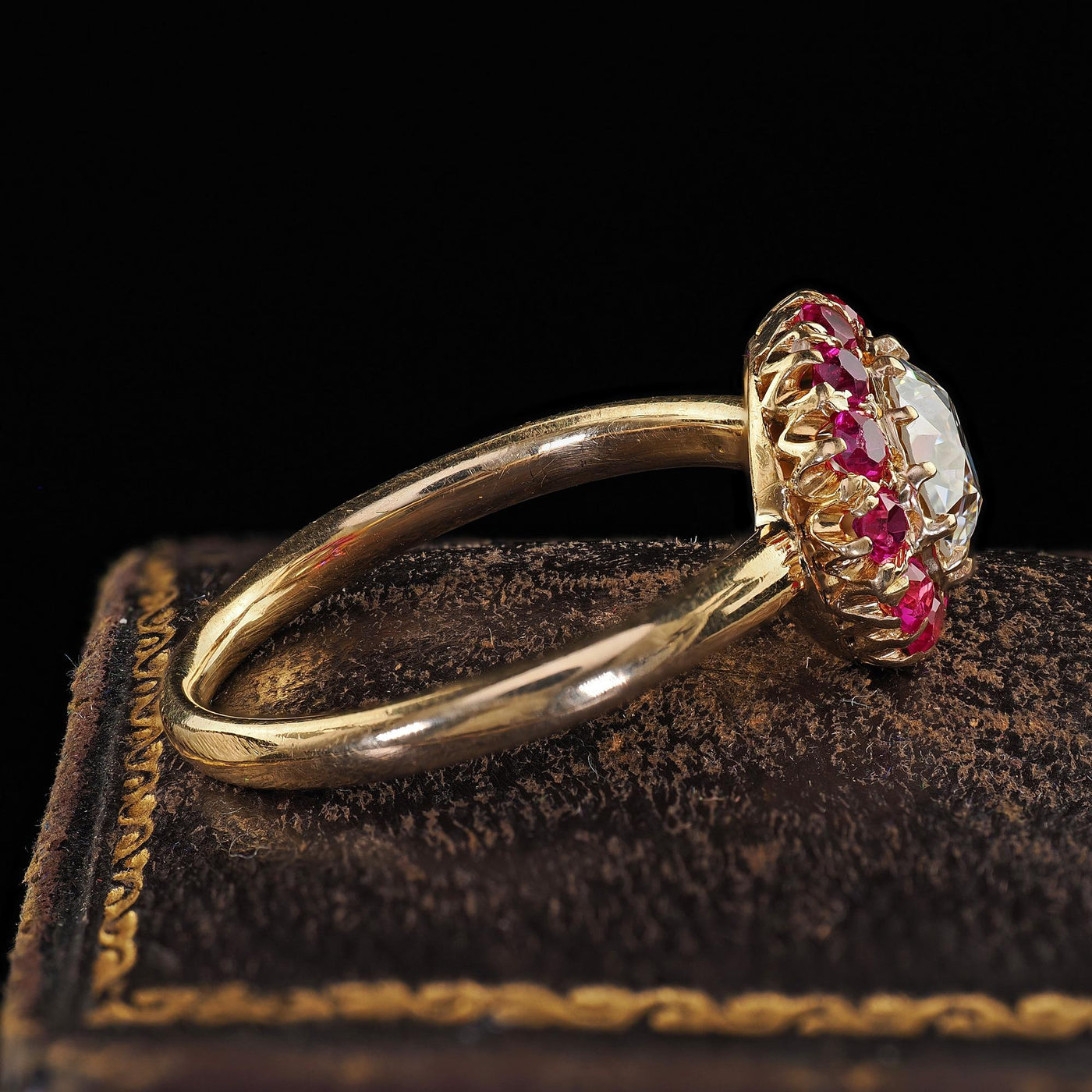 Retro Tiffany Co 18K Gold Old Diamond Pink Sapphire Halo Engagement Ring - GIA