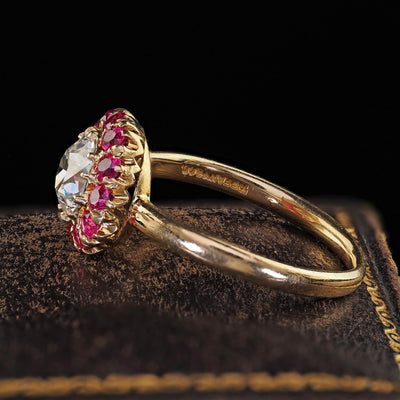 Retro Tiffany Co 18K Gold Old Diamond Pink Sapphire Halo Engagement Ring - GIA