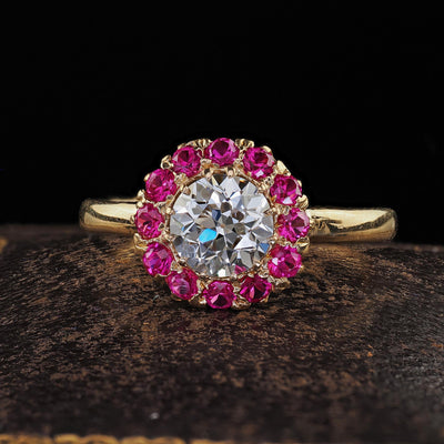 Retro Tiffany Co 18K Gold Old Diamond Pink Sapphire Halo Engagement Ring - GIA