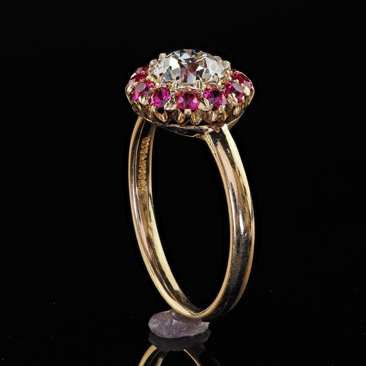 Retro Tiffany Co 18K Gold Old Diamond Pink Sapphire Halo Engagement Ring - GIA