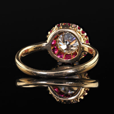 Retro Tiffany Co 18K Gold Old Diamond Pink Sapphire Halo Engagement Ring - GIA