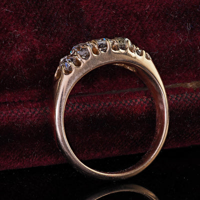 Antique Victorian 14K Yellow Gold Old Mine Five Stone Diamond Band Ring