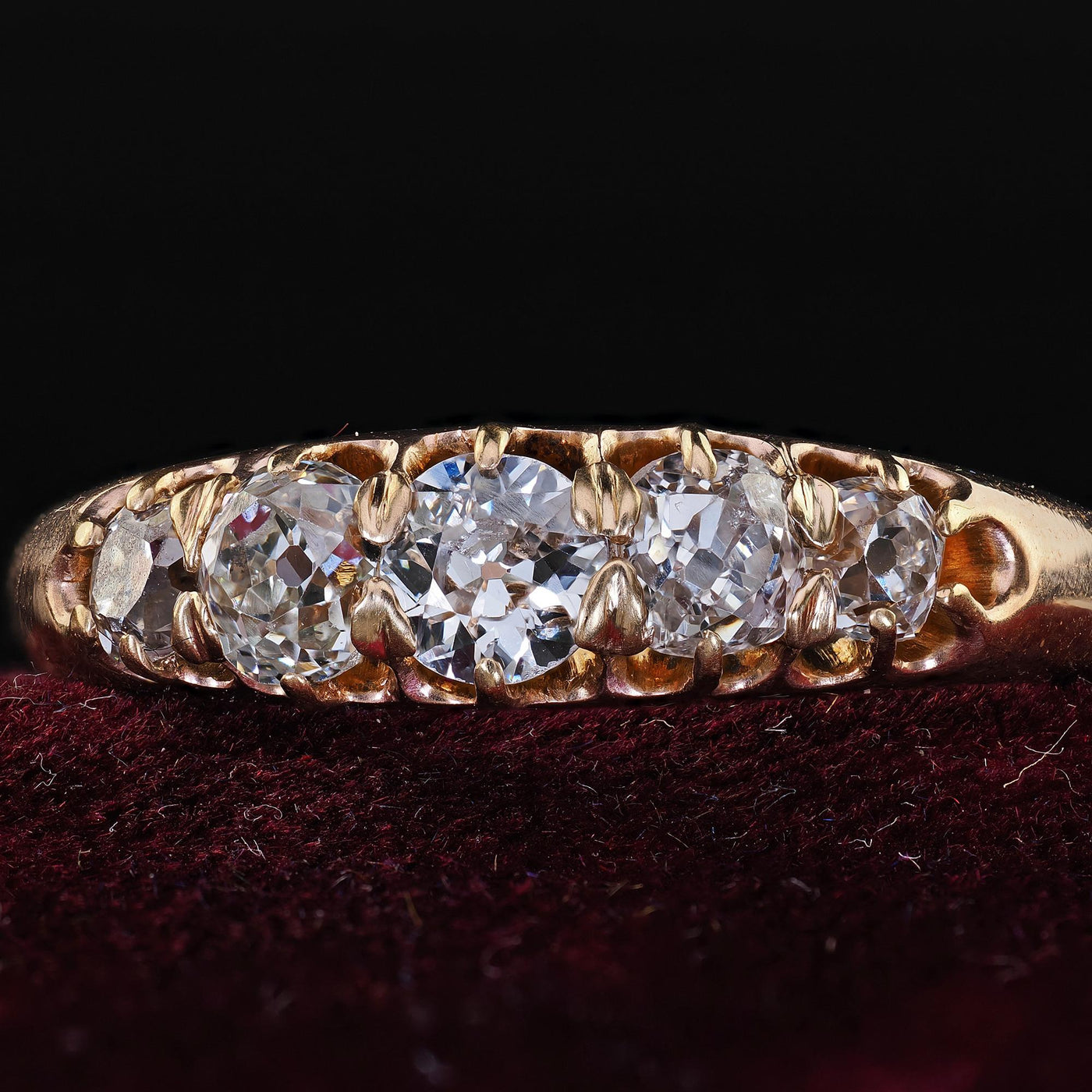 Antique Victorian 14K Yellow Gold Old Mine Five Stone Diamond Band Ring