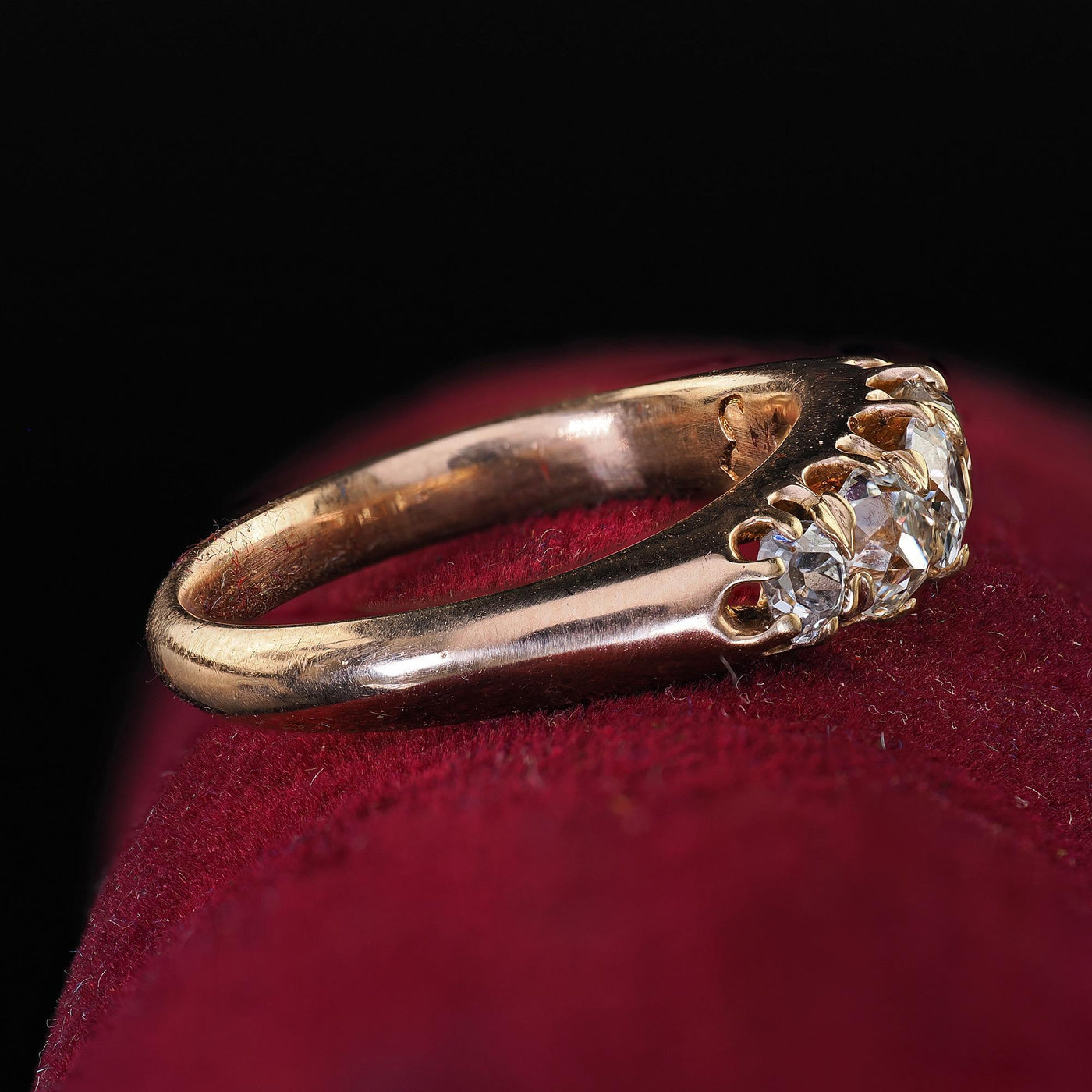 Antique Victorian 14K Yellow Gold Old Mine Five Stone Diamond Band Ring