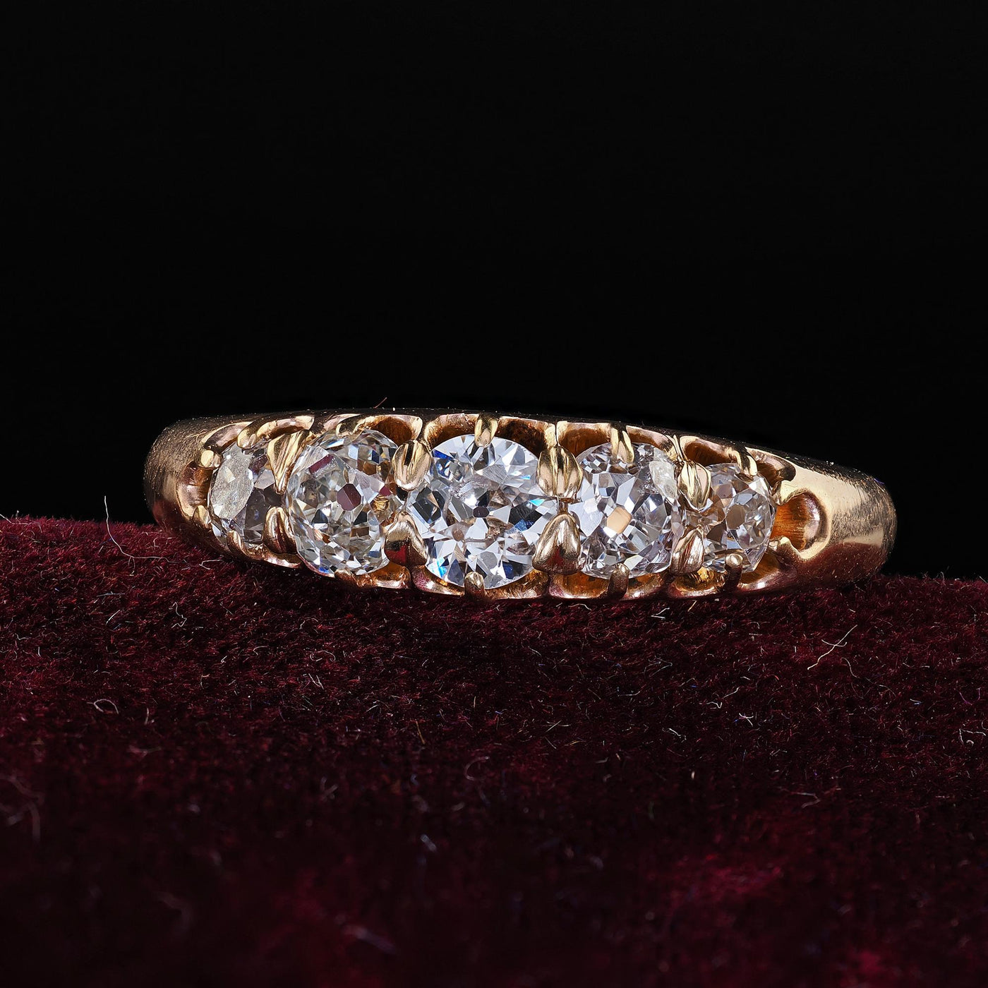 Antique Victorian 14K Yellow Gold Old Mine Five Stone Diamond Band Ring