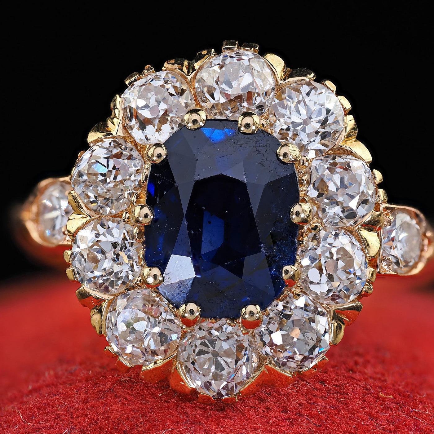 Antique Victorian 18K Yellow Gold Sapphire and Diamond Engagement Ring - GIA