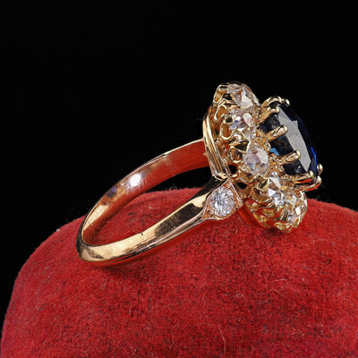 Antique Victorian 18K Yellow Gold Sapphire and Diamond Engagement Ring - GIA