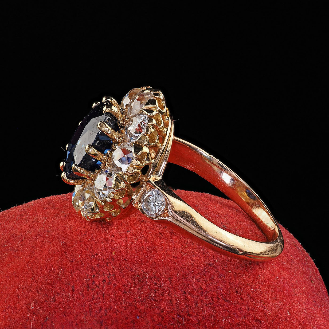 Antique Victorian 18K Yellow Gold Sapphire and Diamond Engagement Ring - GIA