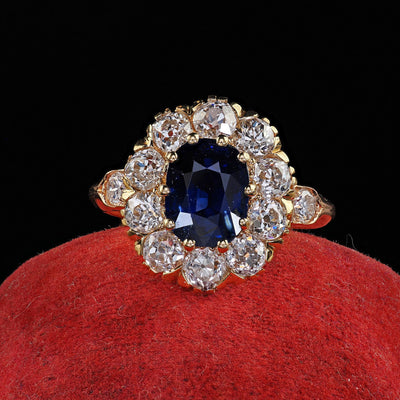 Antique Victorian 18K Yellow Gold Sapphire and Diamond Engagement Ring - GIA