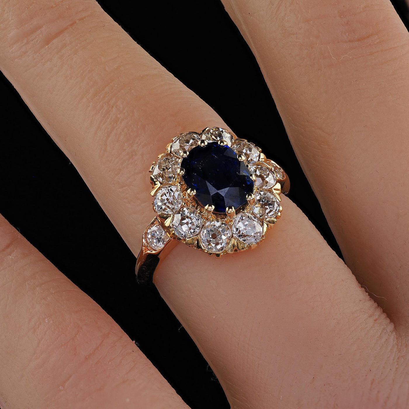 Antique Victorian 18K Yellow Gold Sapphire and Diamond Engagement Ring - GIA