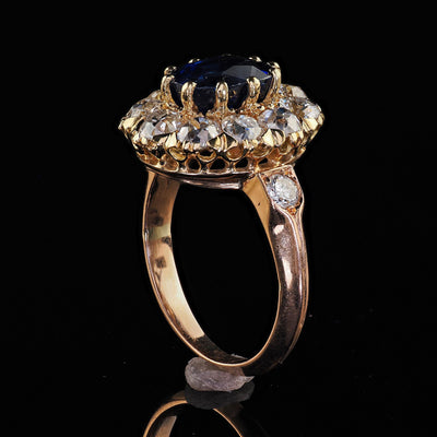 Antique Victorian 18K Yellow Gold Sapphire and Diamond Engagement Ring - GIA