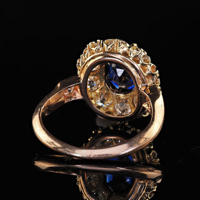 Antique Victorian 18K Yellow Gold Sapphire and Diamond Engagement Ring - GIA