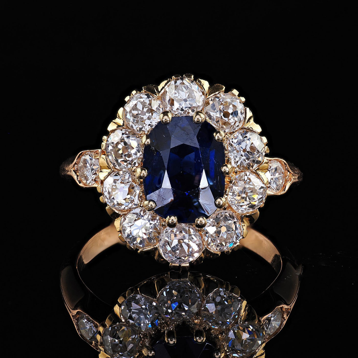 Antique Victorian 18K Yellow Gold Sapphire and Diamond Engagement Ring - GIA