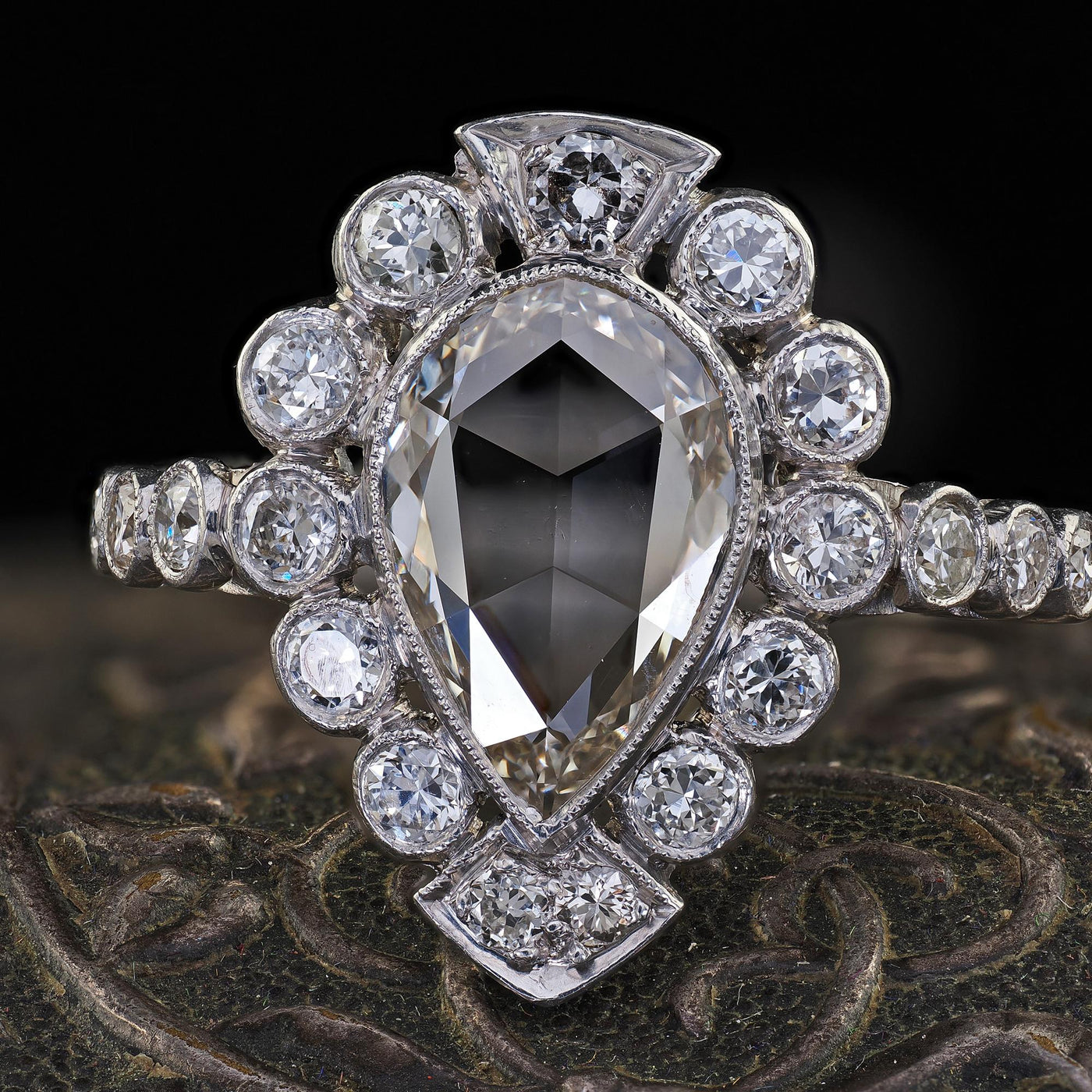 Antique Edwardian Platinum Old Rose Cut Diamond Engagement Ring - GIA