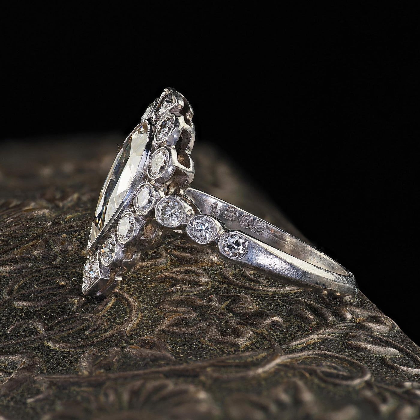 Antique Edwardian Platinum Old Rose Cut Diamond Engagement Ring - GIA