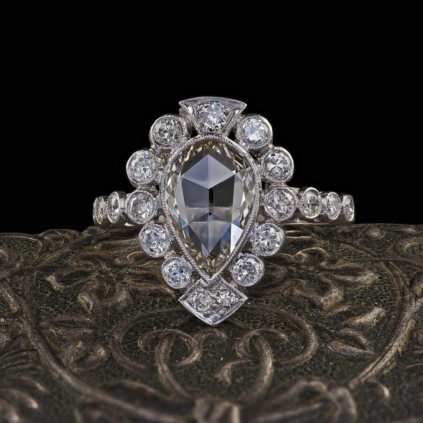 Antique Edwardian Platinum Old Rose Cut Diamond Engagement Ring - GIA