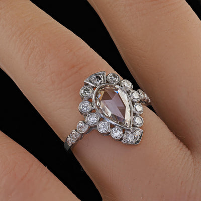 Antique Edwardian Platinum Old Rose Cut Diamond Engagement Ring - GIA