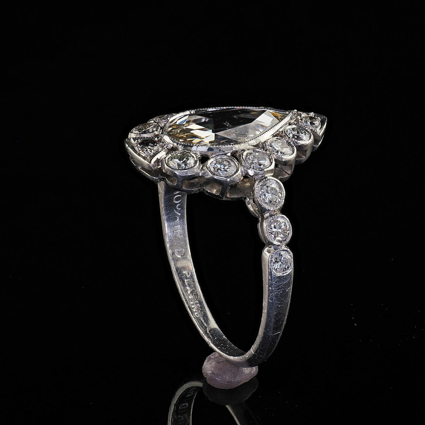 Antique Edwardian Platinum Old Rose Cut Diamond Engagement Ring - GIA