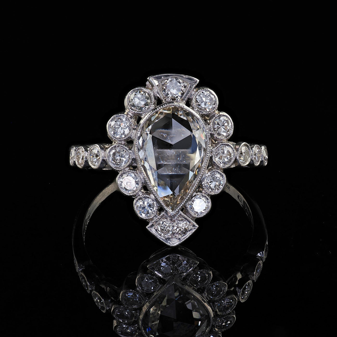 Antique Edwardian Platinum Old Rose Cut Diamond Engagement Ring - GIA