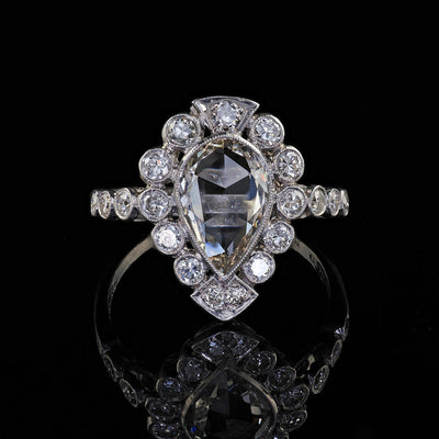 Antique Edwardian Platinum Old Rose Cut Diamond Engagement Ring - GIA