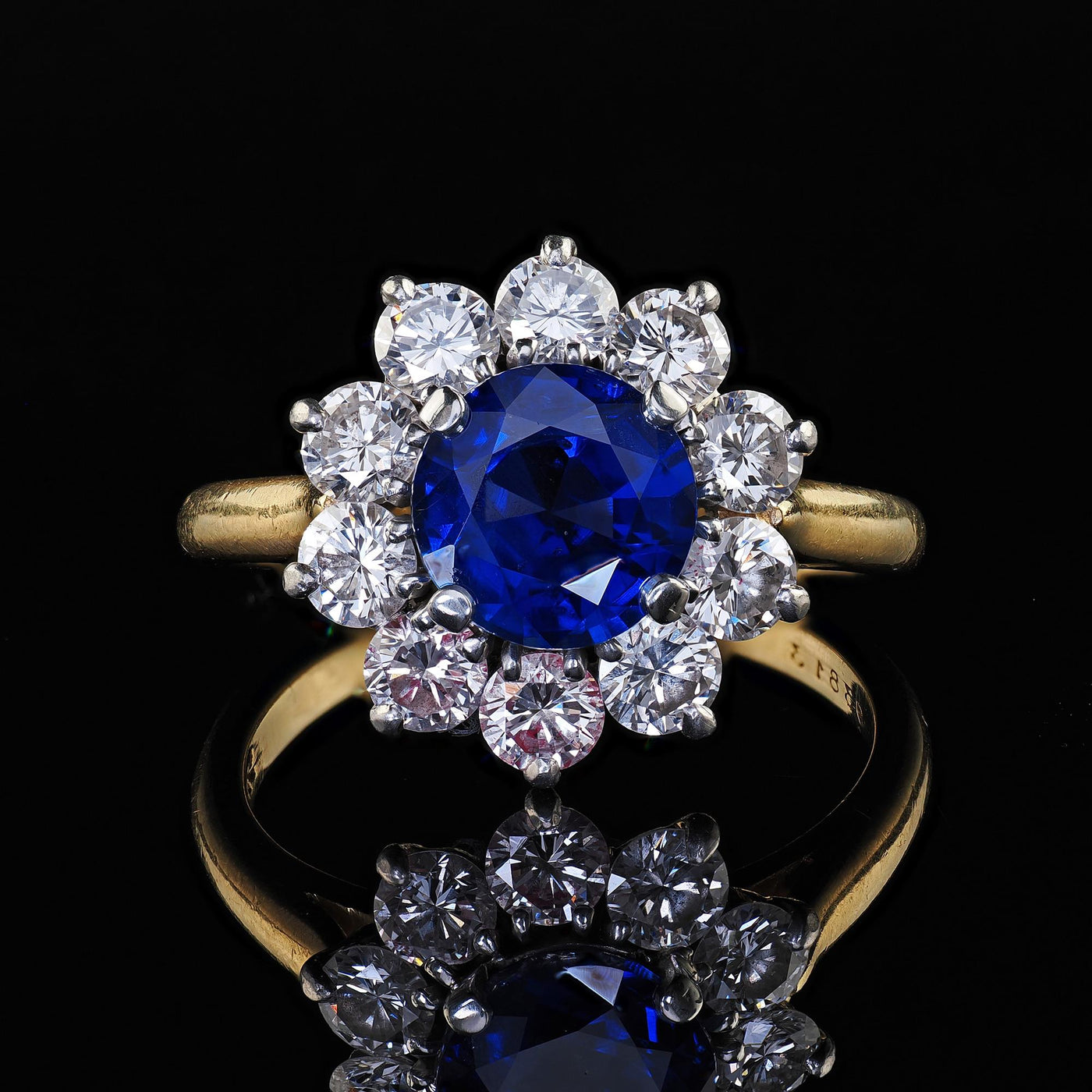 Vintage Retro Cartier 18K Gold Burma Sapphire Diamond Engagement Ring - GIA