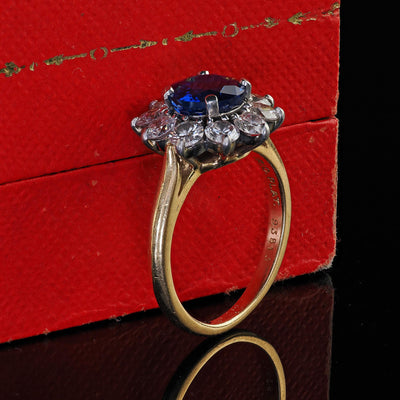 Vintage Retro Cartier 18K Gold Burma Sapphire Diamond Engagement Ring - GIA