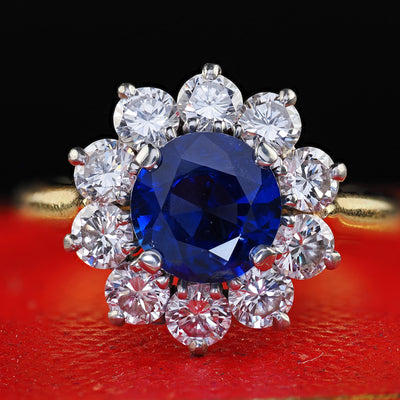 Vintage Retro Cartier 18K Gold Burma Sapphire Diamond Engagement Ring - GIA