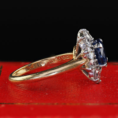 Vintage Retro Cartier 18K Gold Burma Sapphire Diamond Engagement Ring - GIA