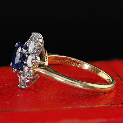 Vintage Retro Cartier 18K Gold Burma Sapphire Diamond Engagement Ring - GIA