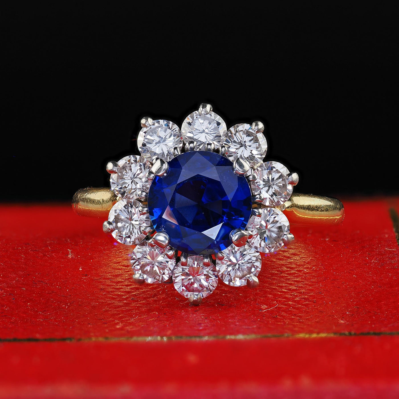 Vintage Retro Cartier 18K Gold Burma Sapphire Diamond Engagement Ring - GIA